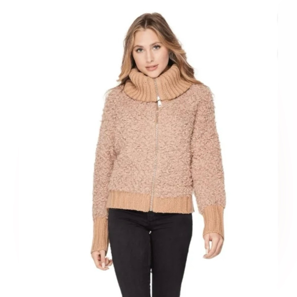 Love Tree Camel Full Zip Sherpa Teddy Jacket High Ribbed Neck Size L